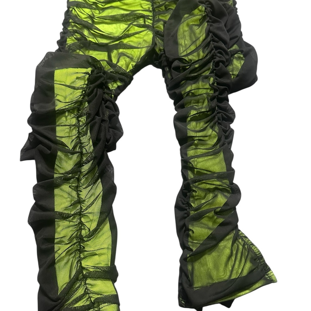 Ruffled Black and Neon Green Pants